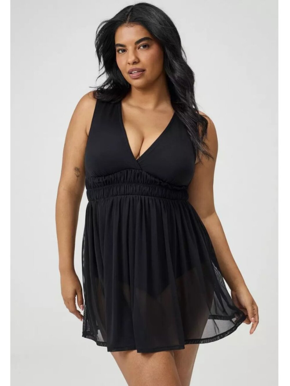 NWT Torrid 2 Black Mesh Swim Dress 2X 18 20